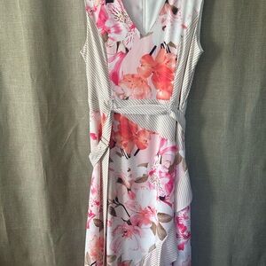 Calvin Klein Asymmetrical Floral Pink and White Dress
